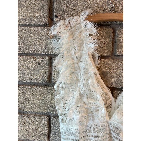 Skylar Rose Ivory Lace Ruffle Bodysuit With Plunging V-Neck & Sheer Detailing Si - Picture 2 of 7